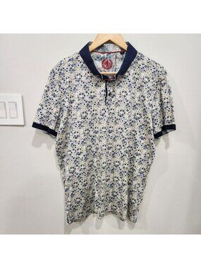 Au Noir Polo Shirt Mens 5 / XL Gray Geometric Floral Mercerized Golf Contrast